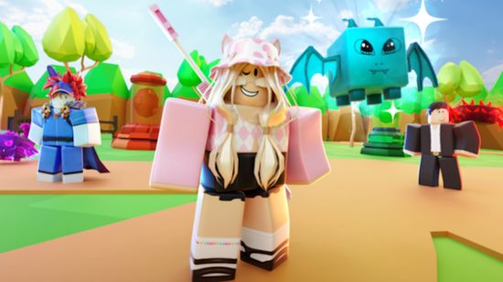 Clicker Simulator codes: A pink Roblox character with blonde hair smiles